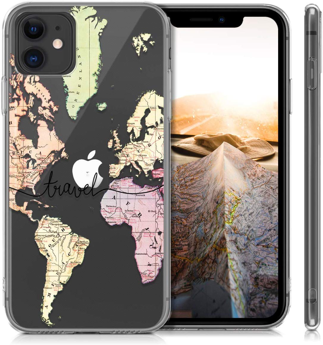 KW iPhone 11 Θήκη Σιλικόνης TPU Design Travel - Διάφανη / Black / Multicolor - 49793.02