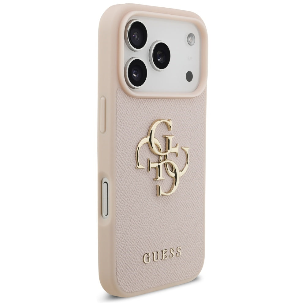 Guess iPhone 17 Pro - Grained Big 4G and Classic Logo - Σκληρή Θήκη με Επένδυση από Οικολογικό Δέρμα - Pink - GUHCP17LPGT4MBP