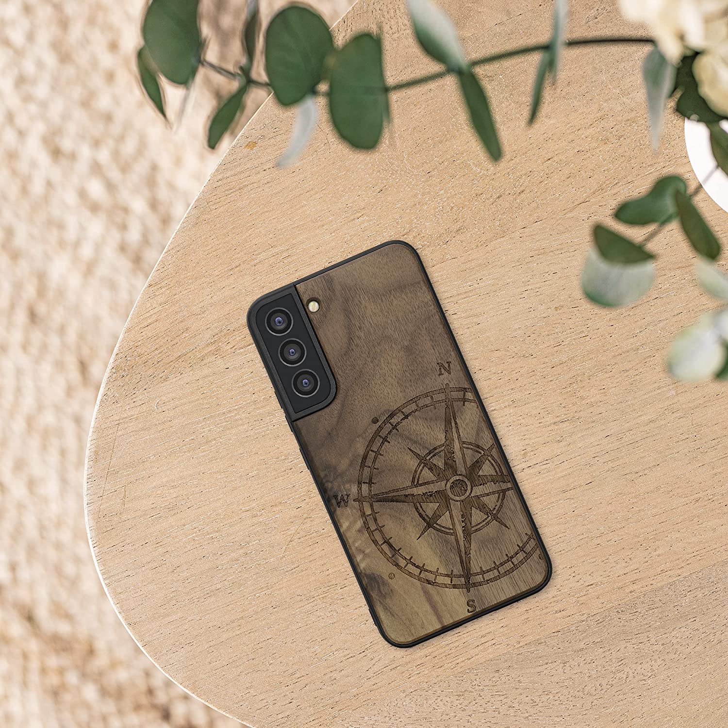 KW Samsung Galaxy S22+ Θήκη από Φυσικό Ξύλο - Design Navigational Compass - Dark Brown - 58305.02