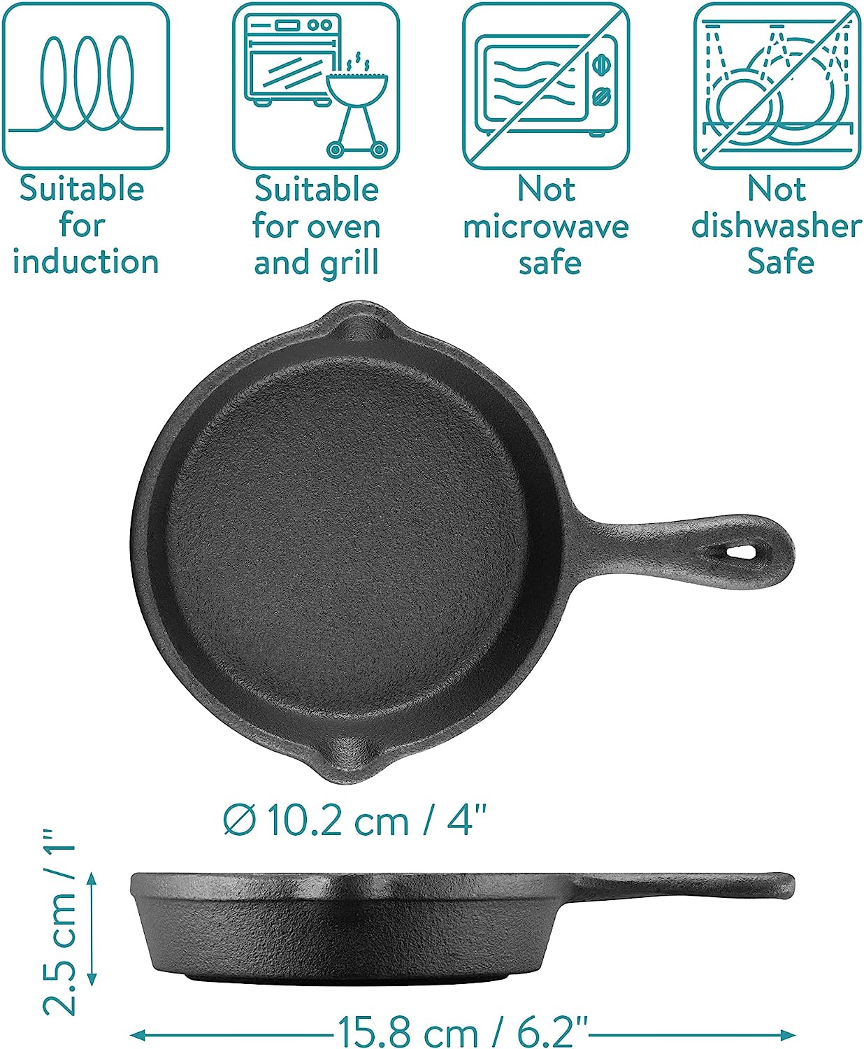 Navaris Μίνι Τηγάνι από Χυτοσίδηρο με Ξύλινη Βάση - 10.2 cm - Black - 60343.01