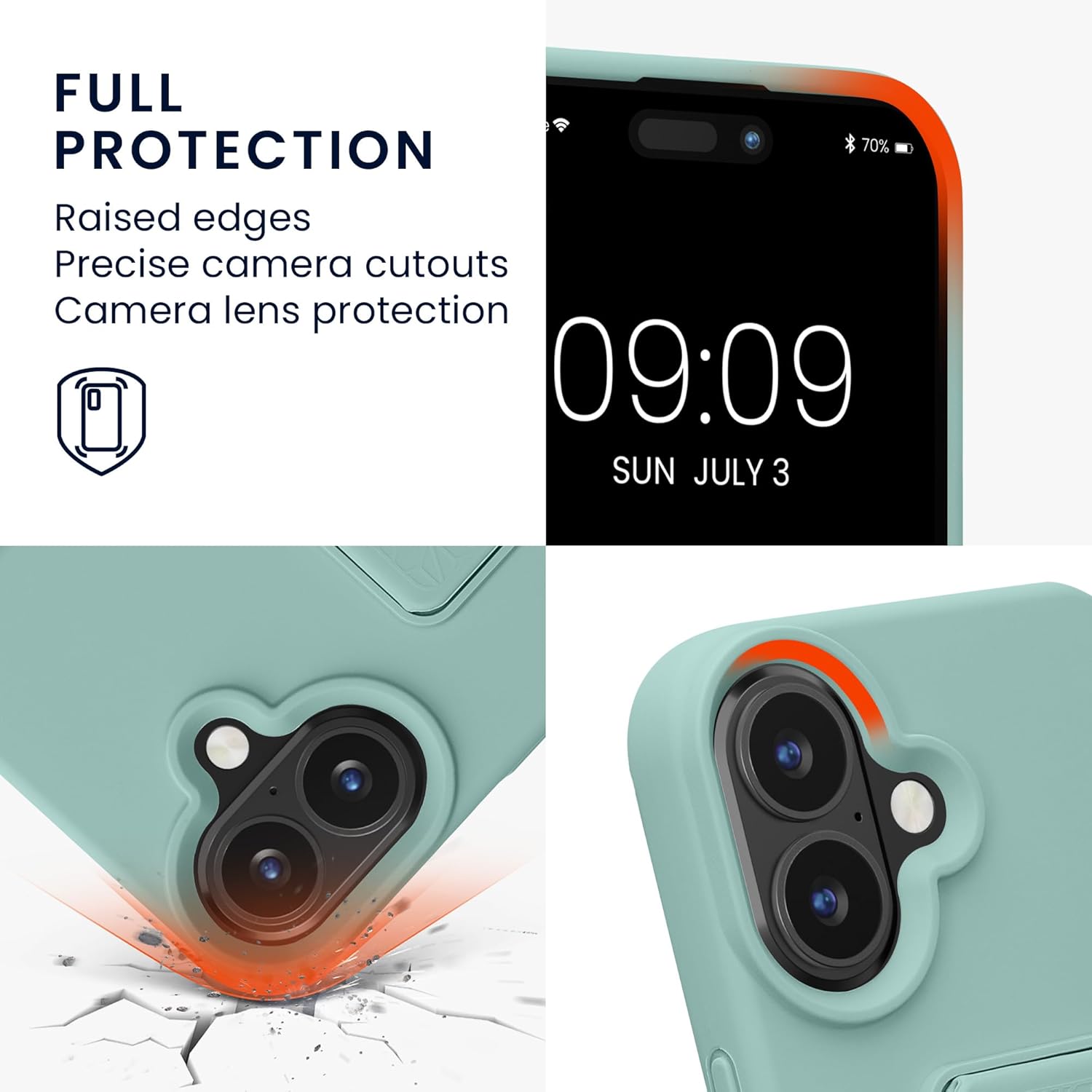 KW iPhone 16 Θήκη Σιλικόνης TPU με Finger Holder - Mint Green