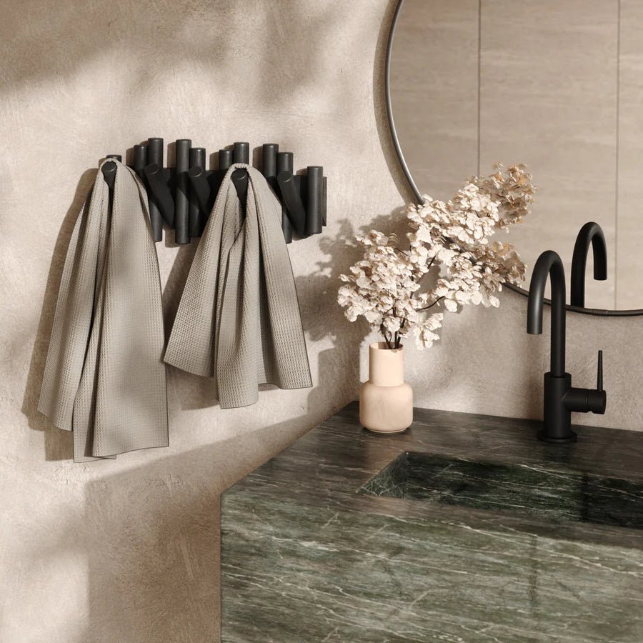 Umbra Picket Ξύλινη Επιτοίχια Κρεμάστρα με 5 Αναδιπλούμενους Γάντζους - Black