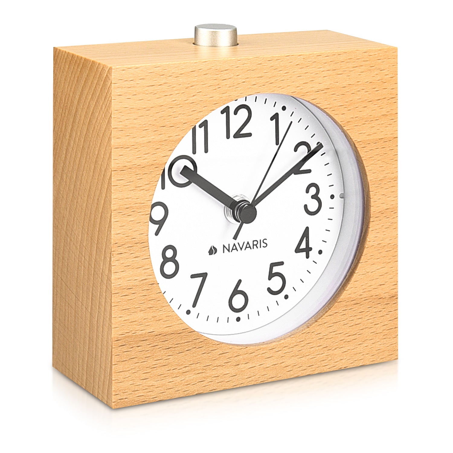 Navaris Analogue Wood Alarm Clock Design Square - Αναλογικό Επιτραπέζιο Ρολόι και Ξυπνητήρι - Light Brown - 43905