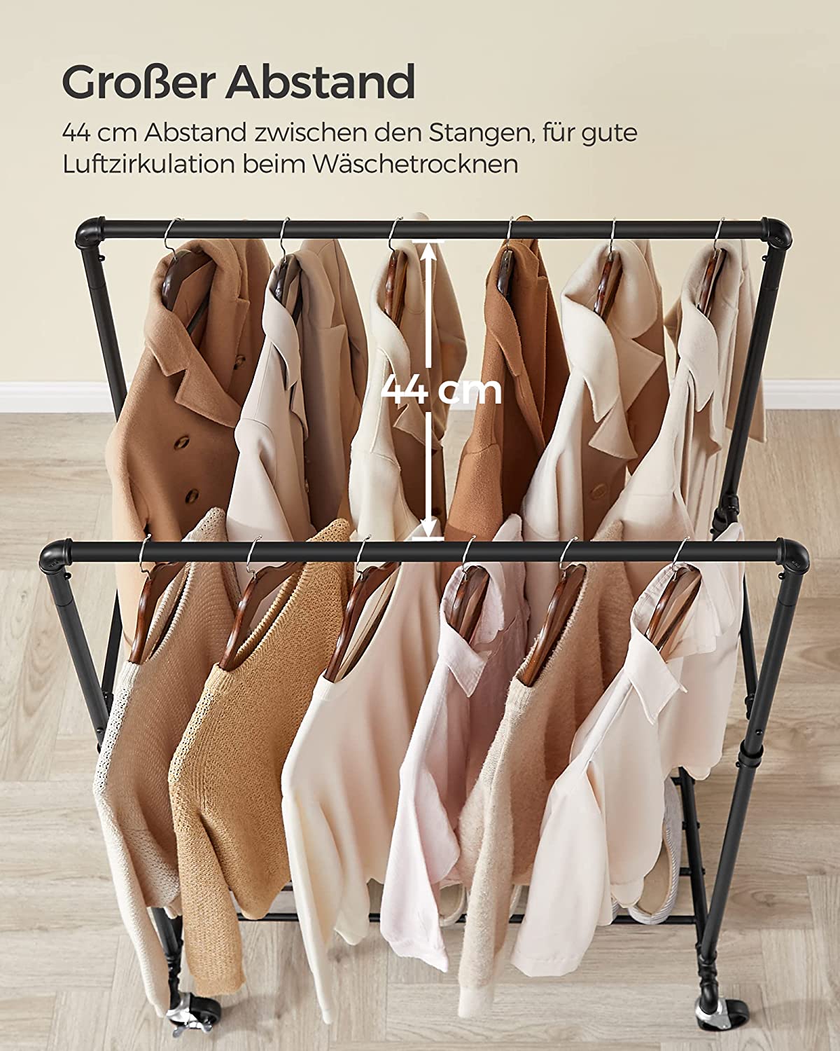 Songmics Τροχήλατη Μεταλλική Κρεμάστρα - Ράγα Ρούχων με Ράφι - Black - HSR60B