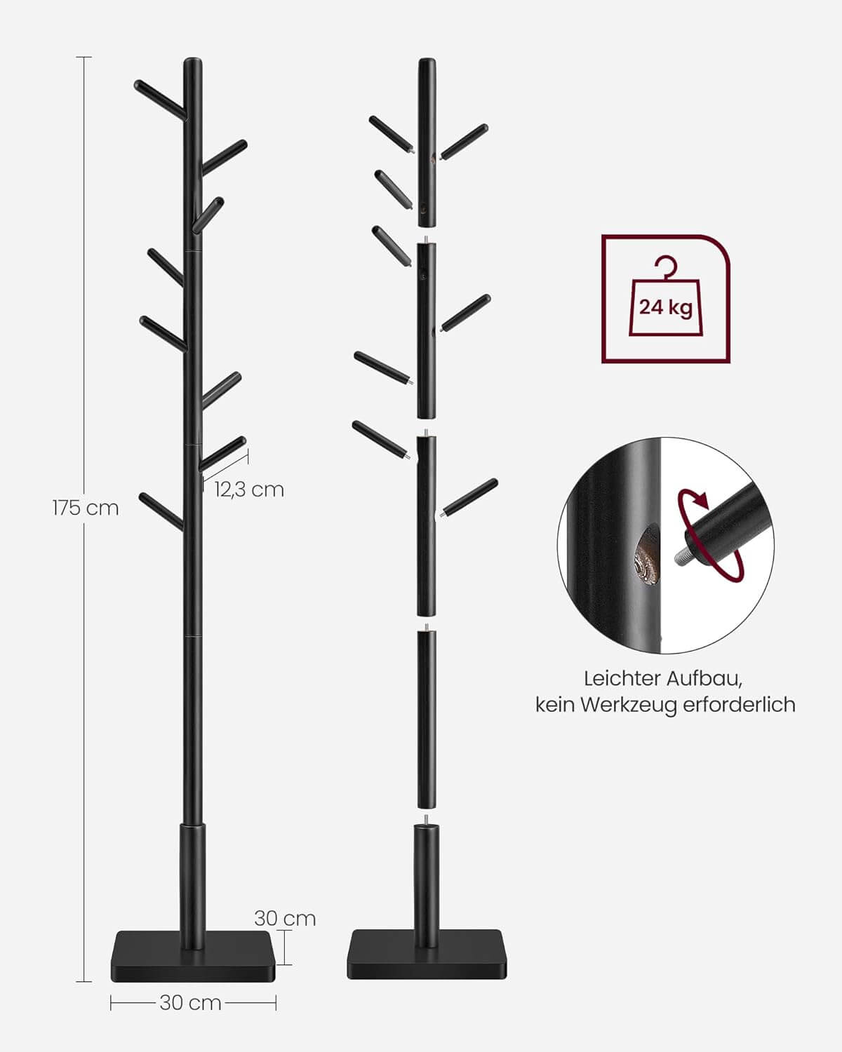 Vasagle Επιδαπέδια Ξύλινη Κρεμάστρα με 8 Γάντζους - Ink Black - RCR010B01