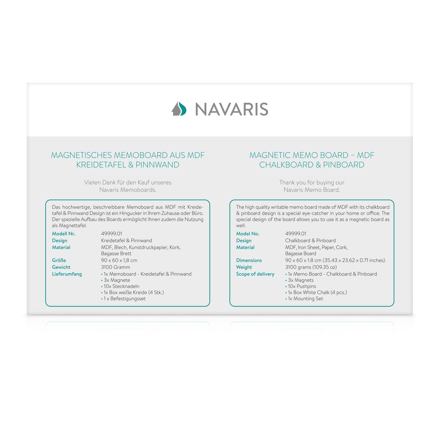 Navaris Διπλός Πίνακας Ανακοινώσεων με Μαγνητικό Μαυροπίνακα και Πίνακα από Φελλό 90 x 60 cm - Dark Brown - Black - 49999.01