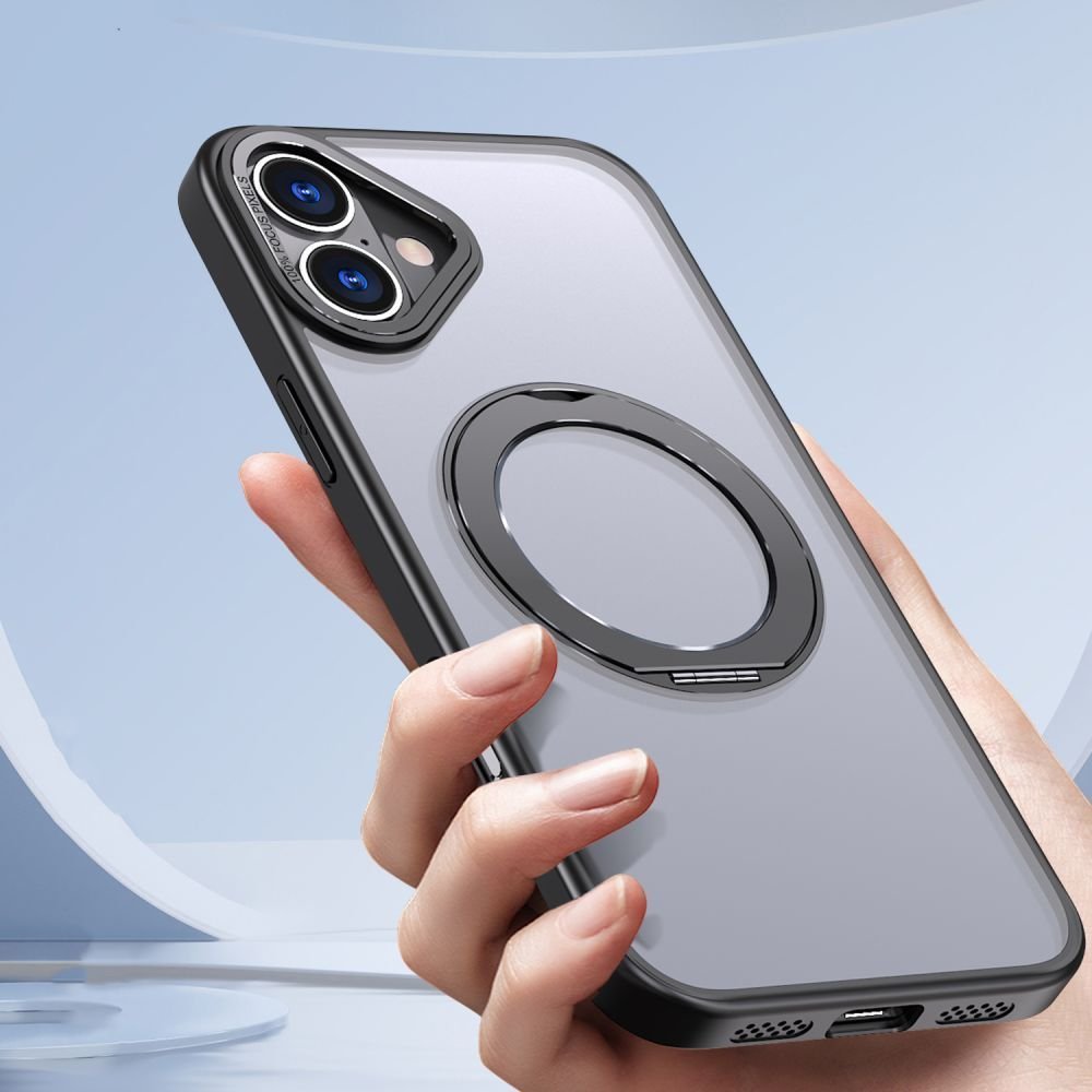 Tech - Protect iPhone 16e MagRing - Σκληρή MagSafe Θήκη με Περιστρεφόμενο Δαχτυλίδι Συγκράτησης / Stand - Matte Black / Ημιδιάφανη