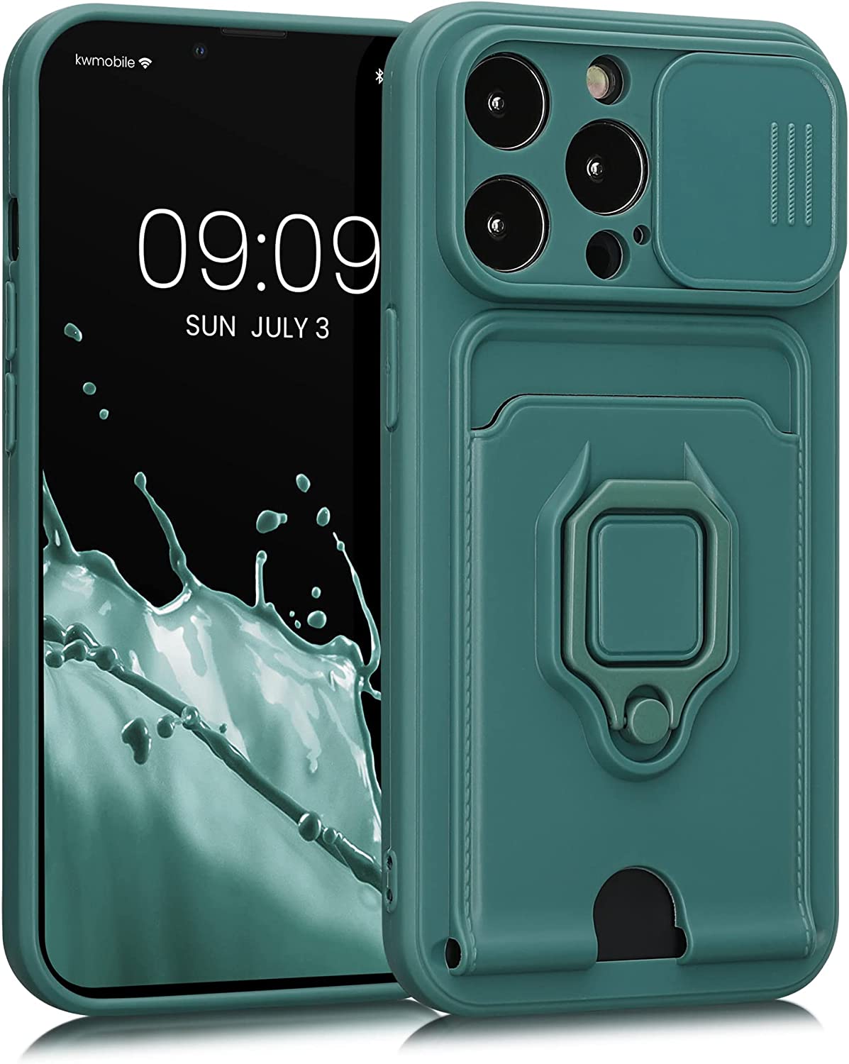 KW iPhone 13 Pro Θήκη Σιλικόνης με Κάλυμμα για την Κάμερα και Δαχτυλίδι Συγκράτησης - Moss Green - 58134.169