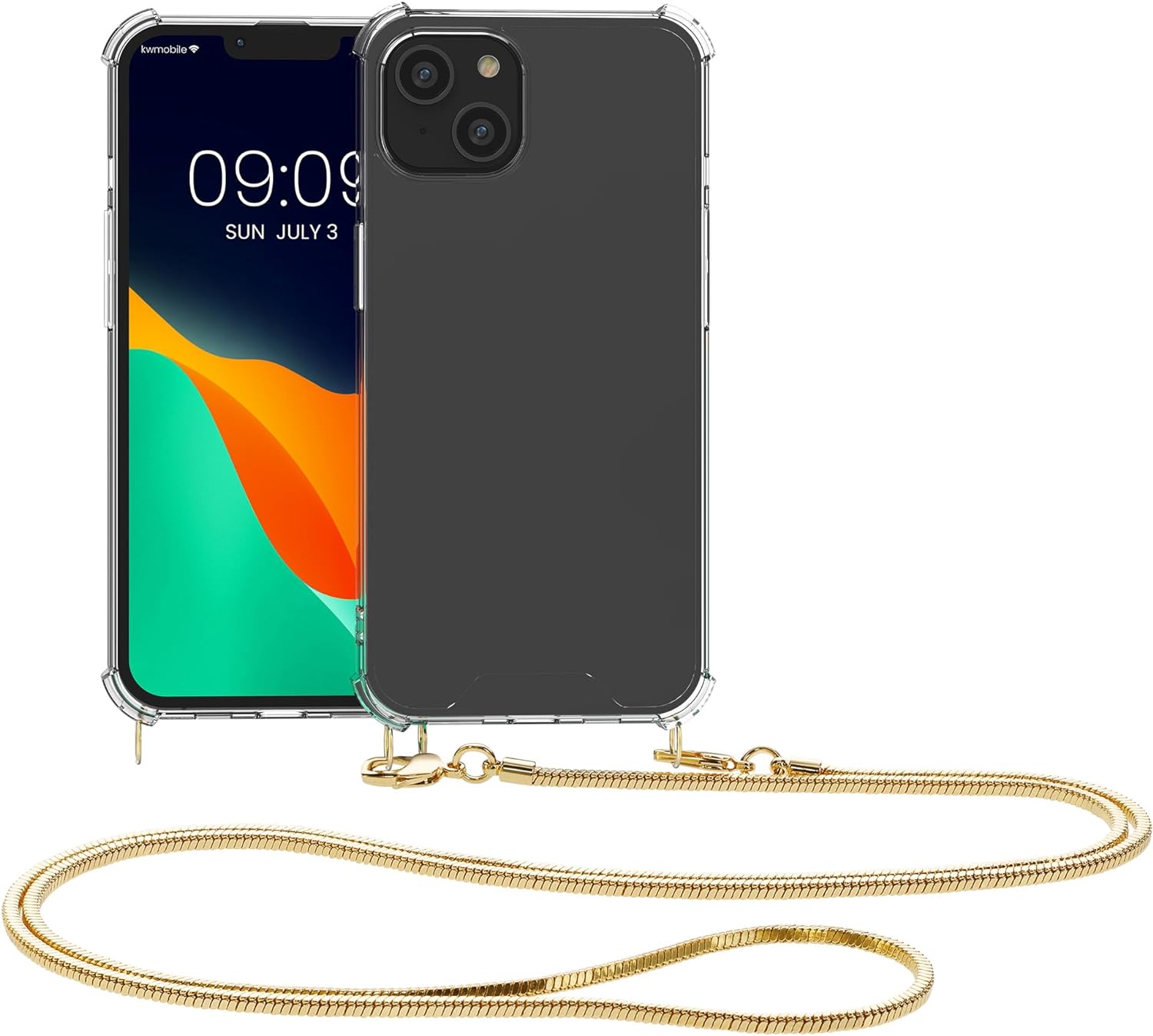 KW iPhone 15 Θήκη Σιλικόνης TPU με Μεταλλικό Λουράκι - Διάφανη / Gold - 62029.21