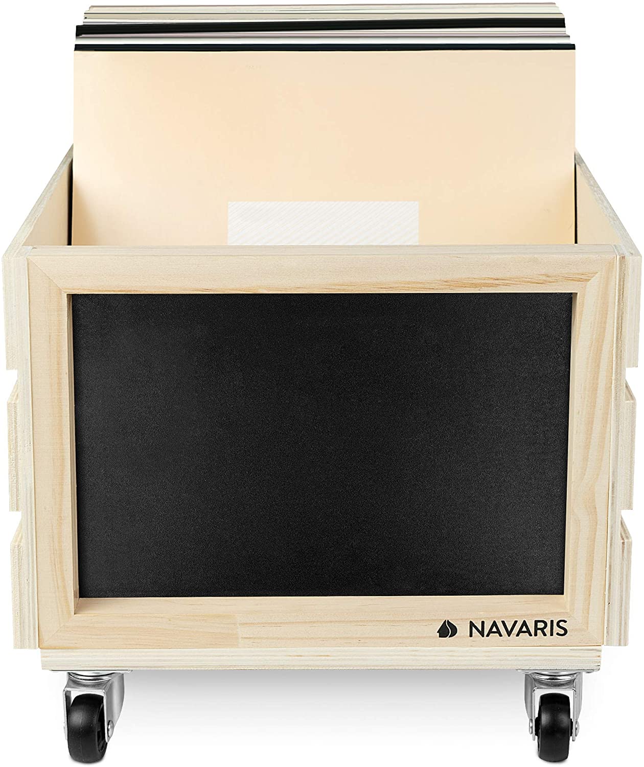 Navaris Ξύλινο Κουτί Αποθήκευσης με Πίνακα Κιμωλίας και Ροδάκια - Natural - 53026.02.24