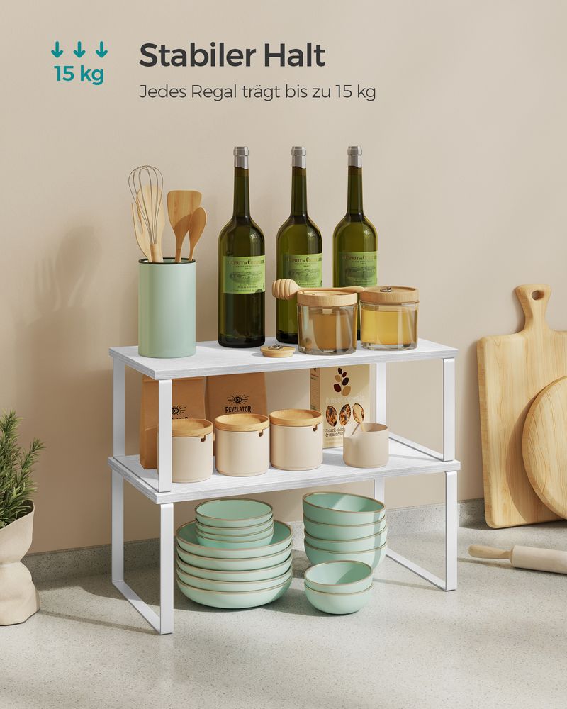 Songmics Σετ με 2 Ξύλινα Ράφια για τον Πάγκο - Cloud White / Snow White - KCS025W01