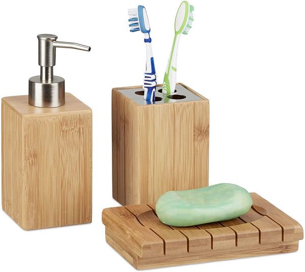 Relaxdays Ξύλινο Αξεσουάρ Μπάνιου από Bamboo - Natural - 4052025221768