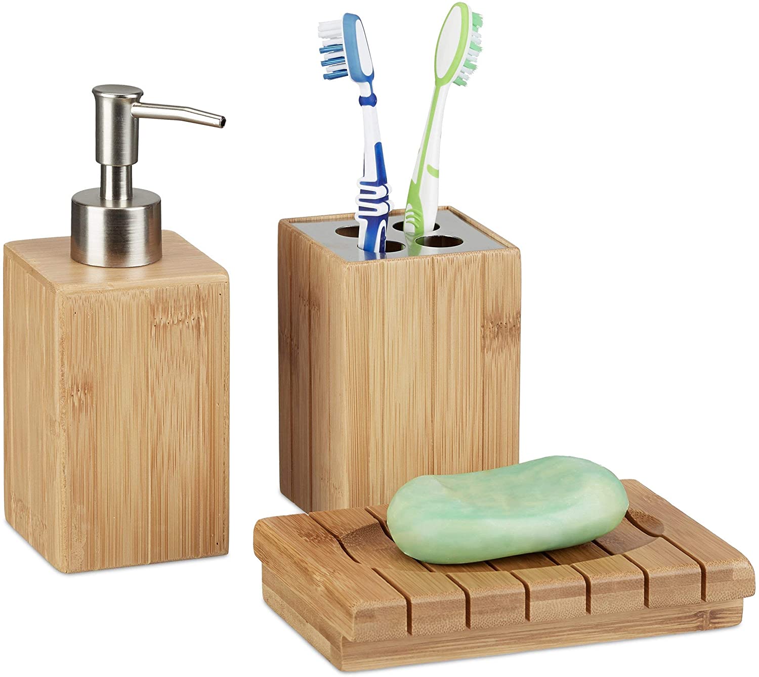 Relaxdays Ξύλινο Αξεσουάρ Μπάνιου από Bamboo - Natural - 4052025221768