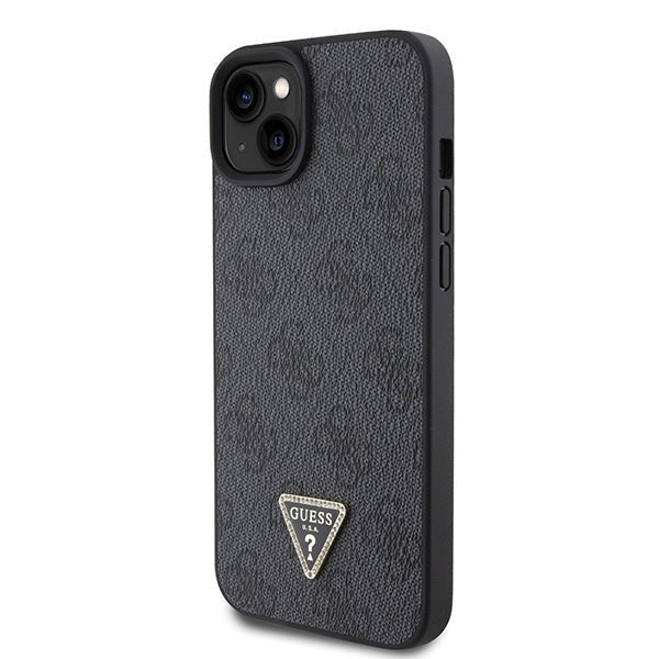 Guess iPhone 15 Leather 4G Diamond Triangle Θήκη με Επένδυση Συνθετικού Δέρματος - Black - GUHCP15SP4TDPK
