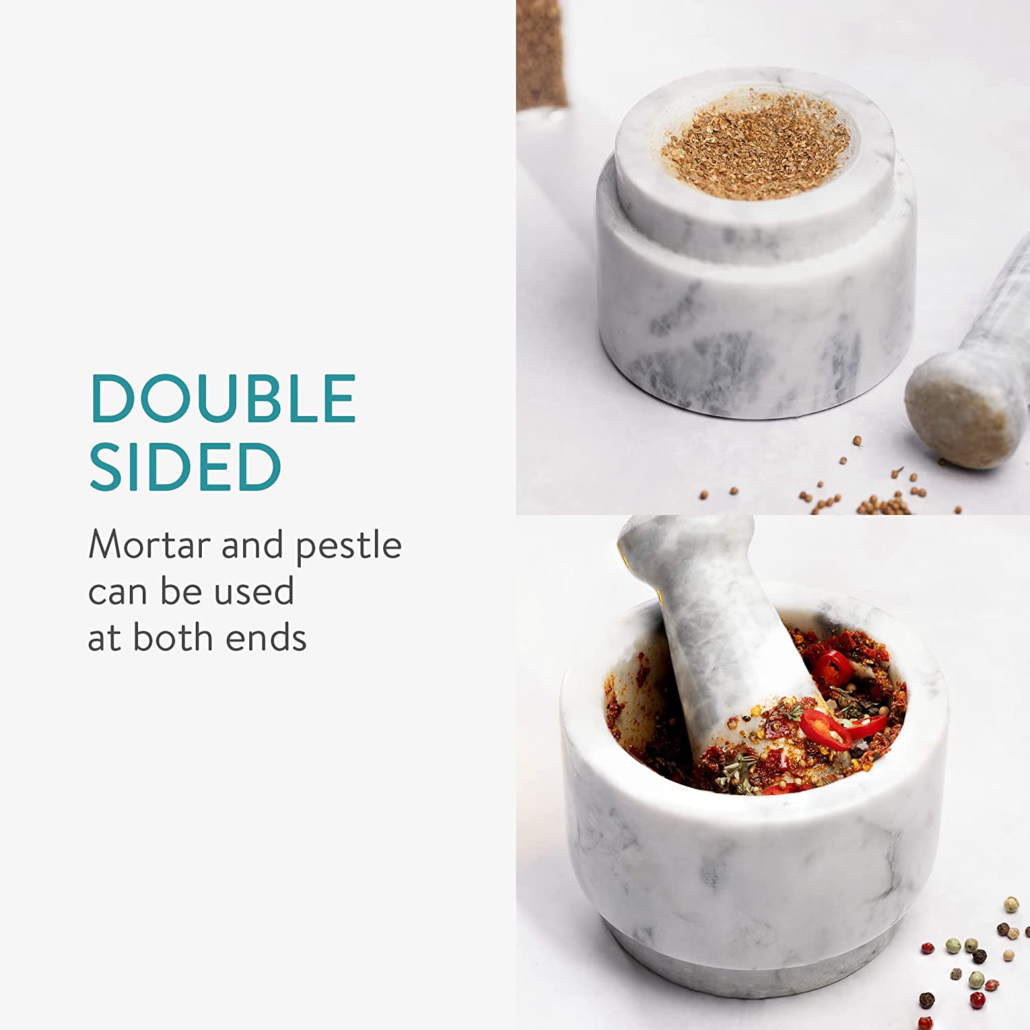 Navaris Σετ με Γουδί και Γουδοχέρι από Φυσικό Mάρμαρο - White / Grey - 47789.05