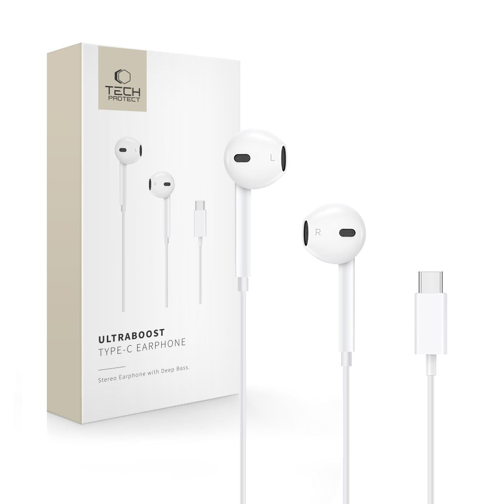 Tech-Protect Ultraboost Core - Ενσύρματα Handsfree Ακουστικά με Υποδοχή Type-C - White