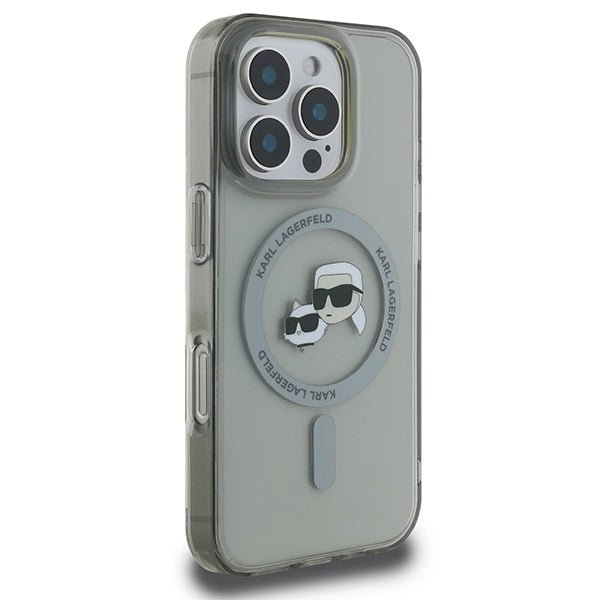 Karl Lagerfeld iPhone 16 Pro - IML Metal Karl and Choupette Head - Σκληρή Θήκη με Πλαίσιο Σιλικόνης και MagSafe - Black - KLHMP16LHLSKCK