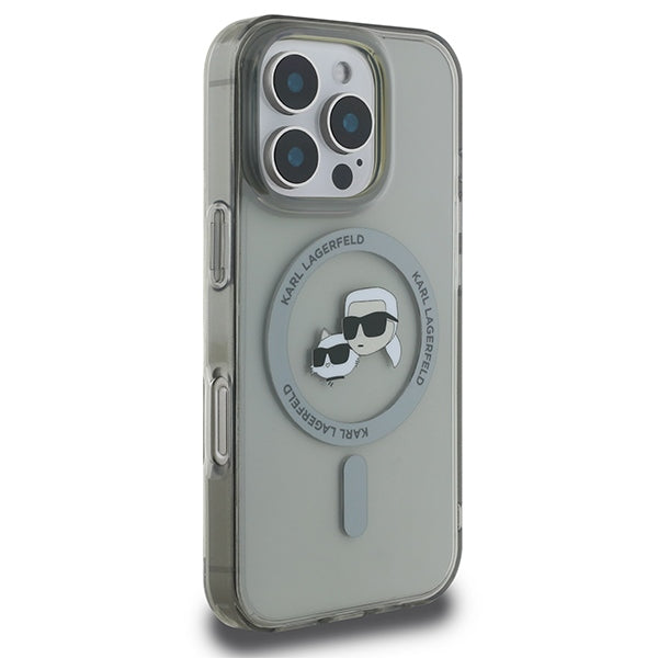 Karl Lagerfeld iPhone 16 Pro - IML Metal Karl and Choupette Head - Σκληρή Θήκη με Πλαίσιο Σιλικόνης και MagSafe - Black - KLHMP16LHLSKCK