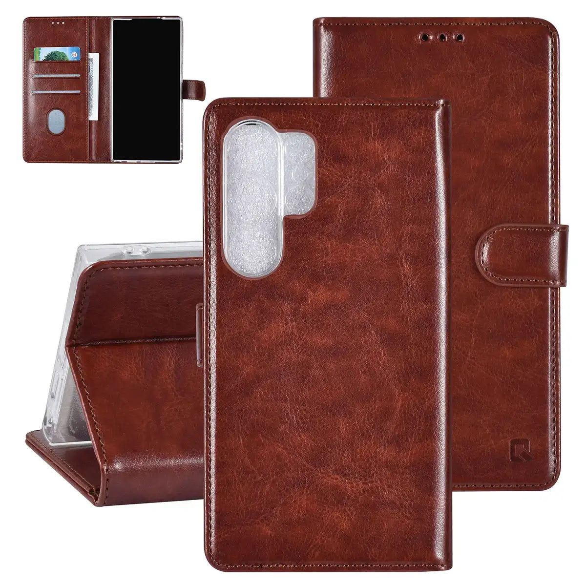 Tuniq Samsung Galaxy S24 Ultra - Θήκη Πορτοφόλι Stand από Δερματίνη - Καφέ