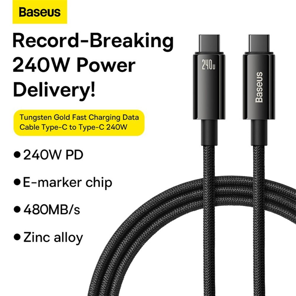 Baseus Καλώδιο Γρήγορης Φόρτισης 240W Type - C to Type - C - 1M - Tungsten Gold Series - Black