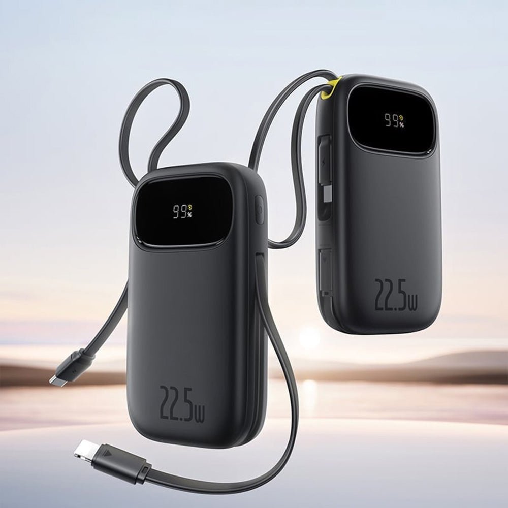 Baseus PowerBank 10000mAh 22.5W με Ενσωματωμένα Καλώδια Type - C και Lightning - EnerFill FC31 - Black