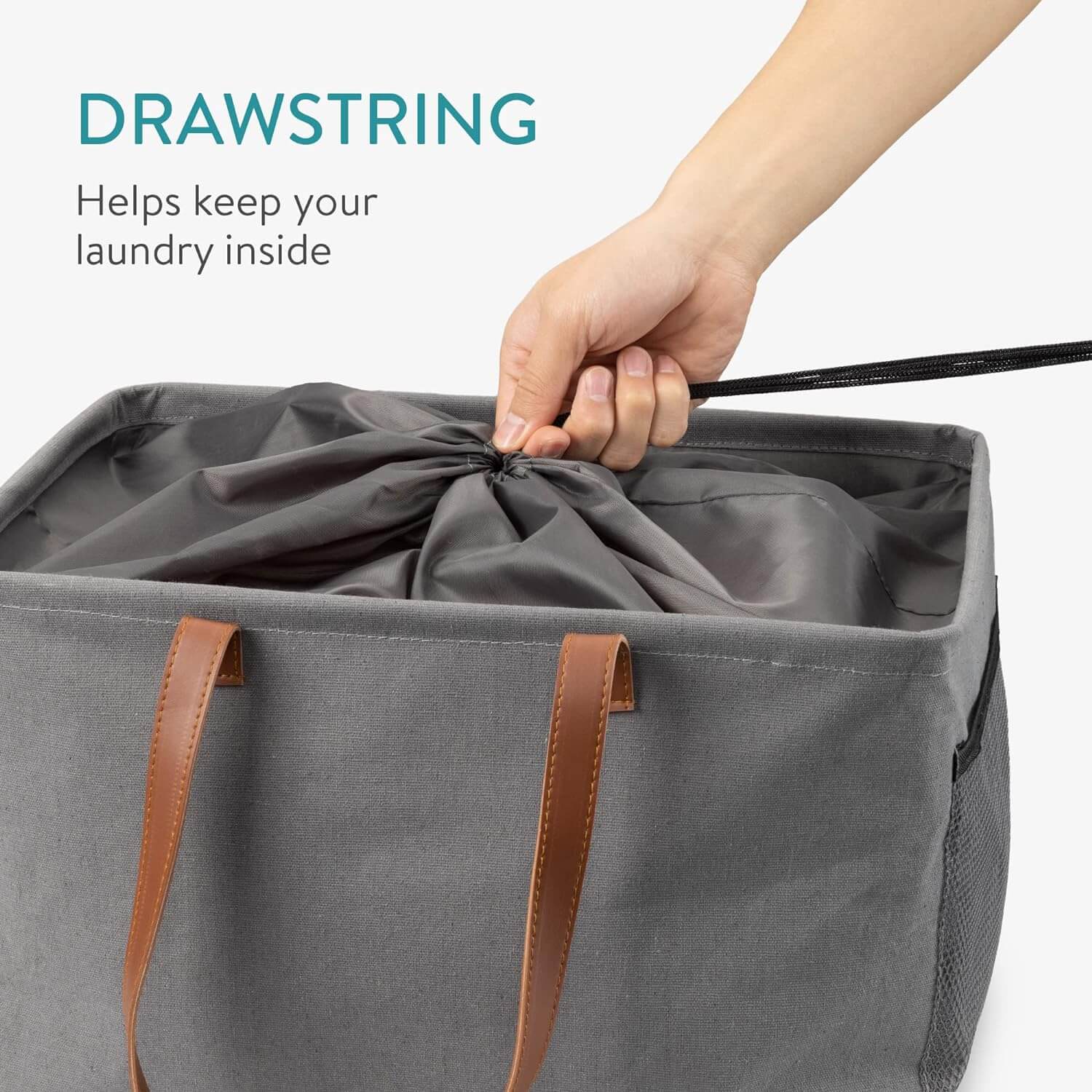 Navaris Πτυσσόμενο Καλάθι Απλύτων με Υφασμάτινο Κλείσιμο και Πλαϊνές Λαβές - 37L - Grey - 58835.01