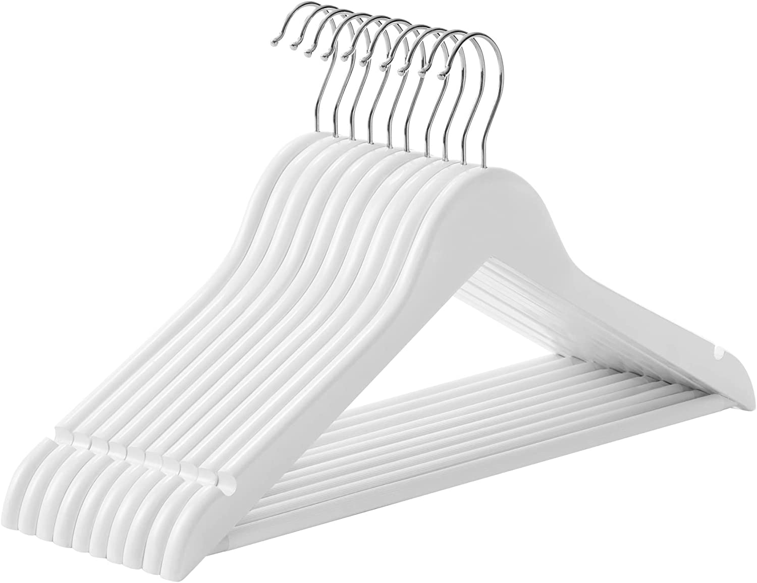 Songmics Σετ με 10 Ξύλινες Κρεμάστρες Ρούχων - White - CRW03W10
