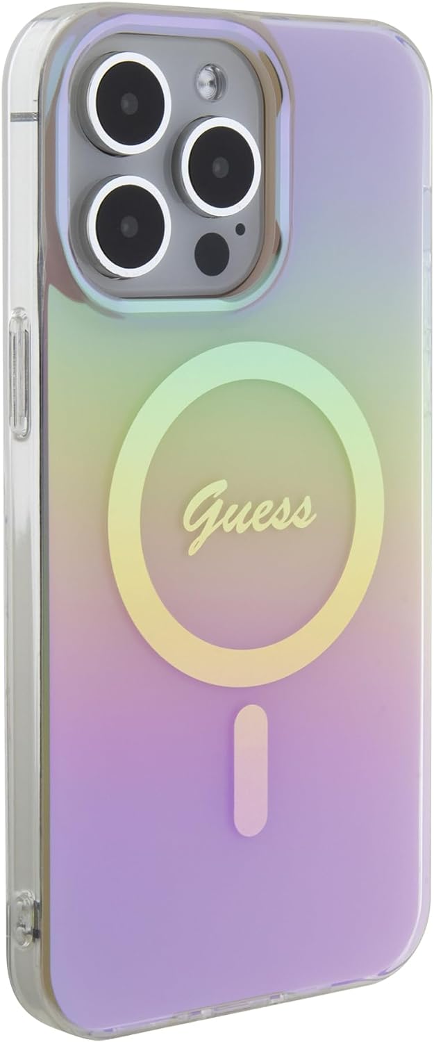 Guess iPhone 15 Pro IML Iridescent MagSafe Σκληρή Θήκη με Πλαίσιο Σιλικόνης και MagSafe - Pink - GUHMP15LHITSP