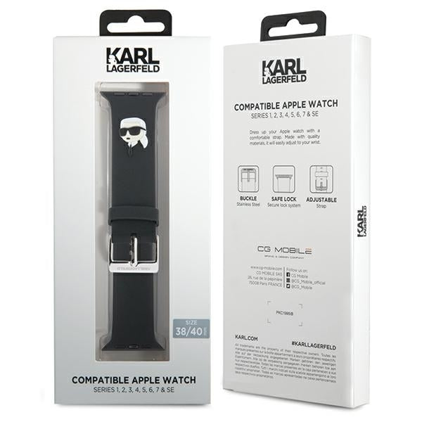 Karl Lagerfeld Λουράκι Apple Watch 2 / 3 / 4 / 5 / 6 / 7 / 8 / 9 / SE - 38 / 40 / 41 mm 3D Rubber Karl Head Λουράκι Σιλικόνης - Black - KLAWMSLKNK