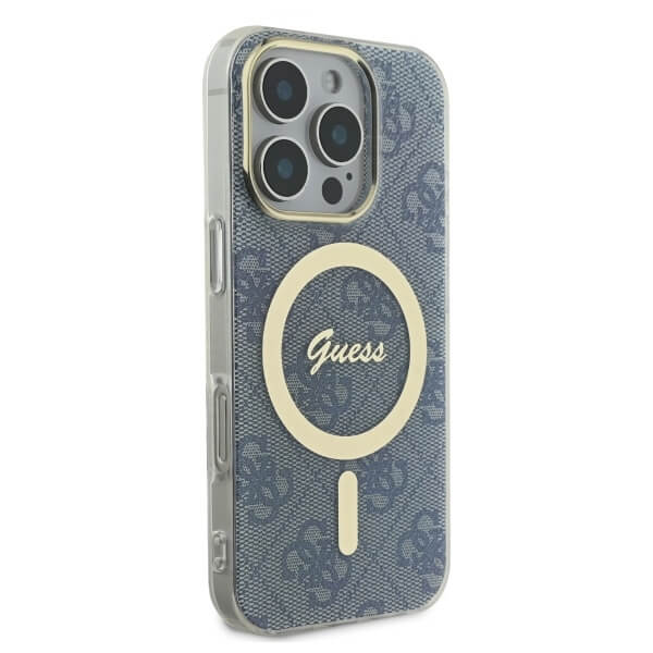 Guess iPhone 16 Pro - IML 4G MagSafe - Σκληρή Θήκη με Πλαίσιο Σιλικόνης και MagSafe - Blue - GUHMP16LH4STB