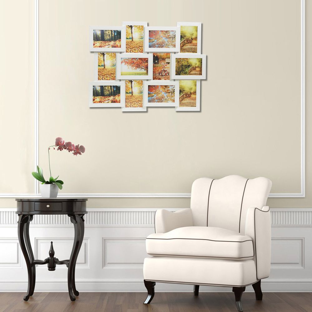 Songmics Σετ με Επιτοίχια Κορνίζα με Θέση για 12 Φωτογραφίες και 1 Μονή Κορνίζα - White Wood Grain - RPF112W