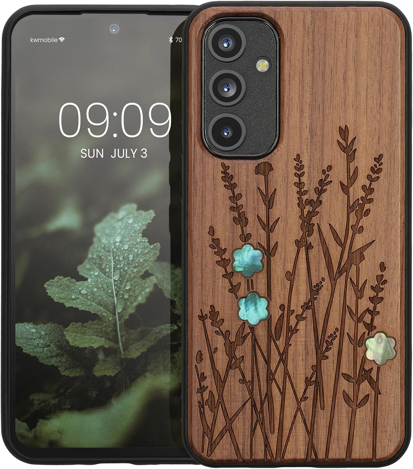 KW Samsung Galaxy A54 5G Θήκη από Φυσικό Ξύλο - Design Wild Flowers Pearl - Dark Brown - 60799.09