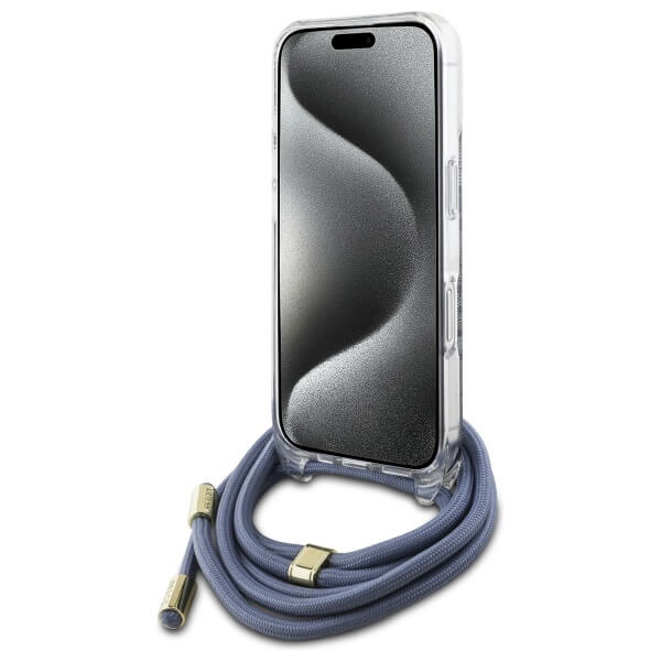 Guess iPhone 16 - Crossbody Cord 4G Print - Σκληρή Θήκη με Πλαίσιο Σιλικόνης και Λουράκι - Blue - GUHCP16SHC4SEB