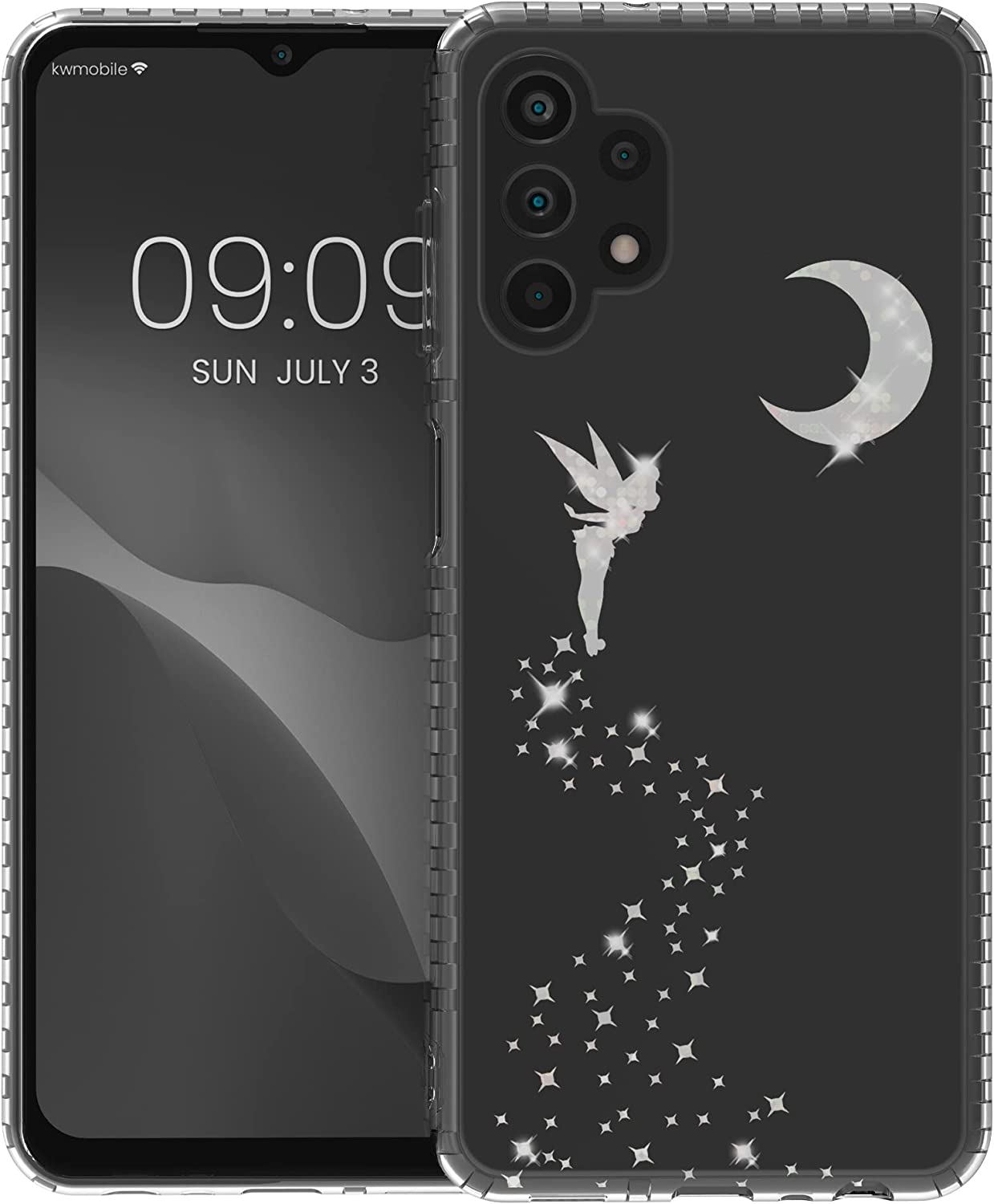 KW Samsung Galaxy A13 4G Σκληρή Θήκη με Πλαίσιο Σιλικόνης - Design Glittery Fairy - Διάφανη - Silver - 58366.01