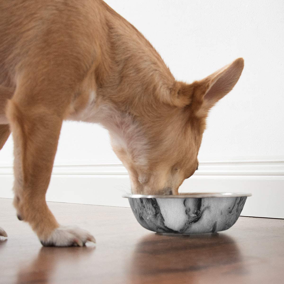 Navaris Ανοξείδωτo Μπολ Φαγητού για Γάτες και Σκύλους - Design Marble - 350 ml - Silver - 46948.1