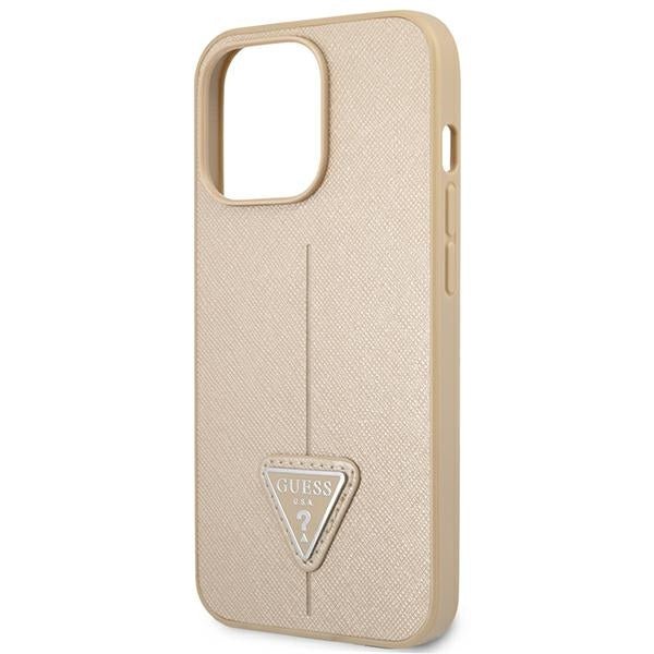 Guess iPhone 14 Pro Saffiano Σκληρή Θήκη με Πλαίσιο Σιλικόνης - Beige - GUHCP14LPSATLE