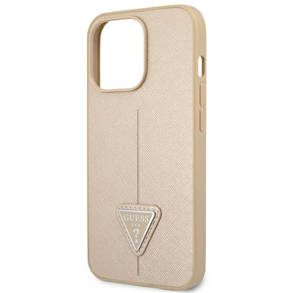 Guess iPhone 14 Pro Saffiano Σκληρή Θήκη με Πλαίσιο Σιλικόνης - Beige - GUHCP14LPSATLE