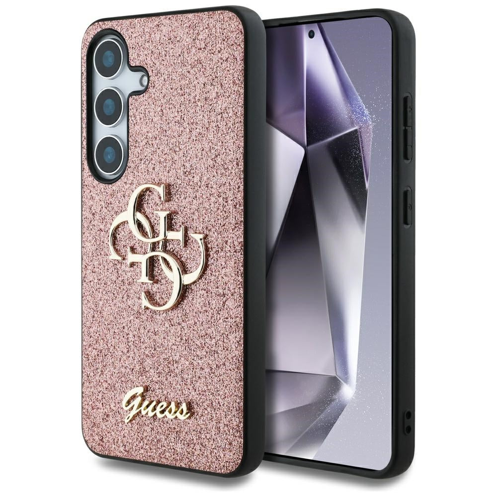 Guess Samsung Galaxy S25 - Fixed Glitter Big 4G - Σκληρή Θήκη με Πλαίσιο Σιλικόνης - Pink - GUHCS25SHG4SGP