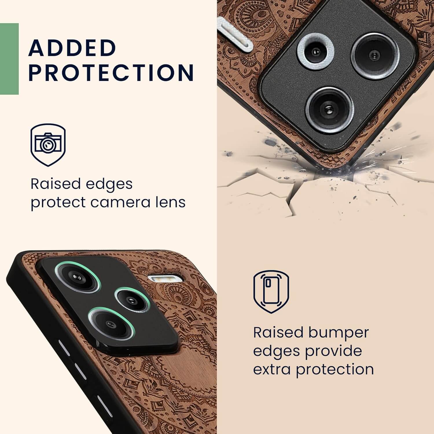 KW Xiaomi Redmi Note 13 Pro+ 5G Θήκη από Φυσικό Ξύλο - Design Indian Sun - Dark Brown