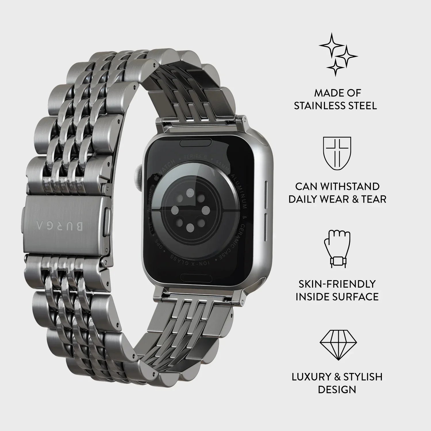 Burga Λουράκι Apple Watch 4/5/6/7/8/9/10/11 - SE (1/2/3) – 40/41/42mm - Chic Royal - Silver - likebrands.gr