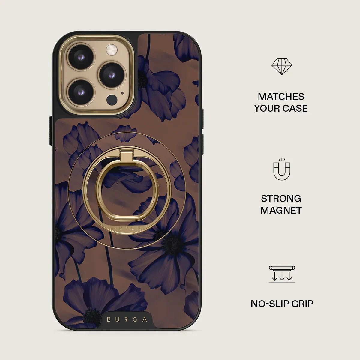 Burga Magnetic Ring Holder - Μαγνητικό Δαχτυλίδι Συγκράτησης Κινητού - Gold - Velvet Night - likebrands.gr