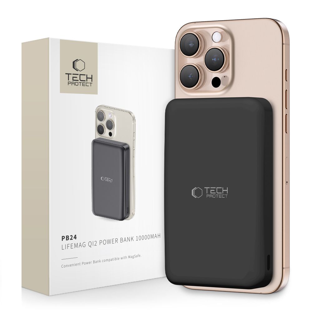 Tech-Protect PB24 Lifemag QI2 MagSafe PowerBank Μαγνητικό PowerBank Κινητού 10000 mAh - Black