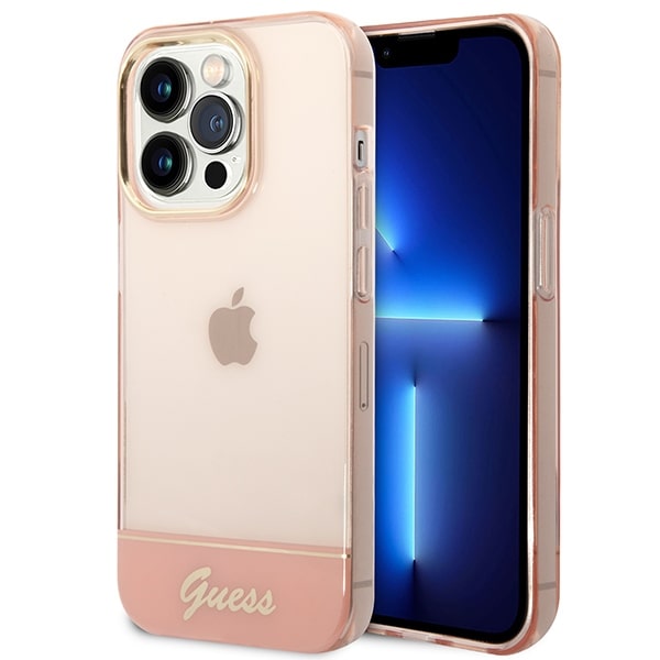 Guess iPhone 14 Pro Translucent Σκληρή Θήκη με Πλαίσιο Σιλικόνης - Pink / Semi Clear - GUHCP14LHGCOP