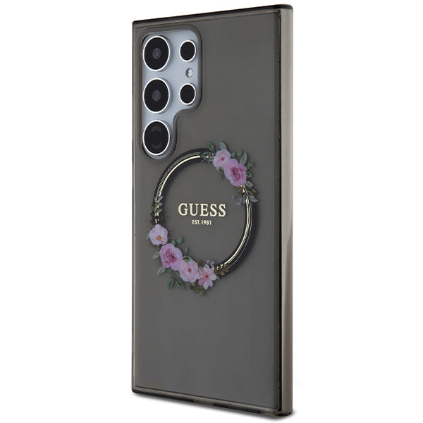 Guess Samsung Galaxy S24 Ultra - IML Flowers Wreath - MagSafe Σκληρή Θήκη με Πλαίσιο Σιλικόνης - Black - GUHMS24LHFWFCK