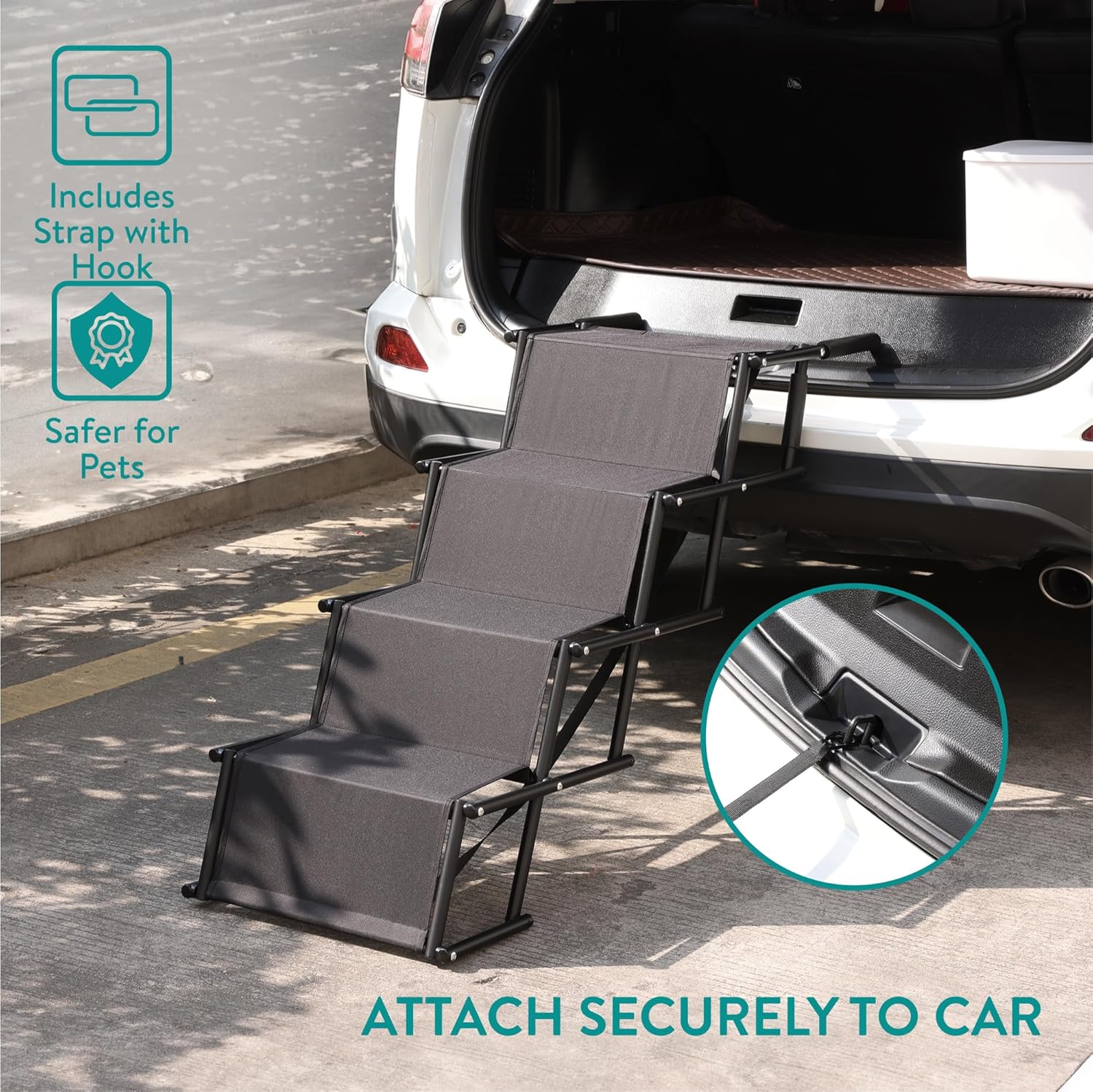 Navaris Πτυσσόμενα Σκαλοπάτια Αυτοκινήτου για Σκύλους με Τσάντα Μεταφοράς - Black