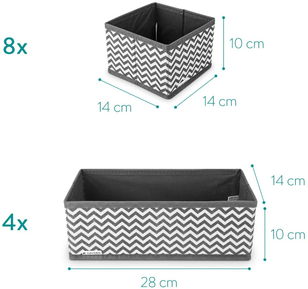 Navaris Σετ με 12 Υφασμάτινα Κουτιά Αποθήκευσης - Grey / White - 49052.10