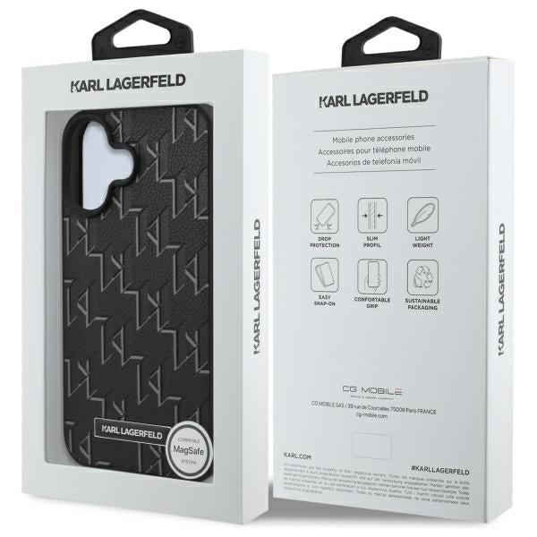 Karl Lagerfeld iPhone 16 Plus - Hot Stamp MagSafe Σκληρή Θήκη με Επένδυση Συνθετικού Δέρματος - Black - KLHMP16MPKHPORPK