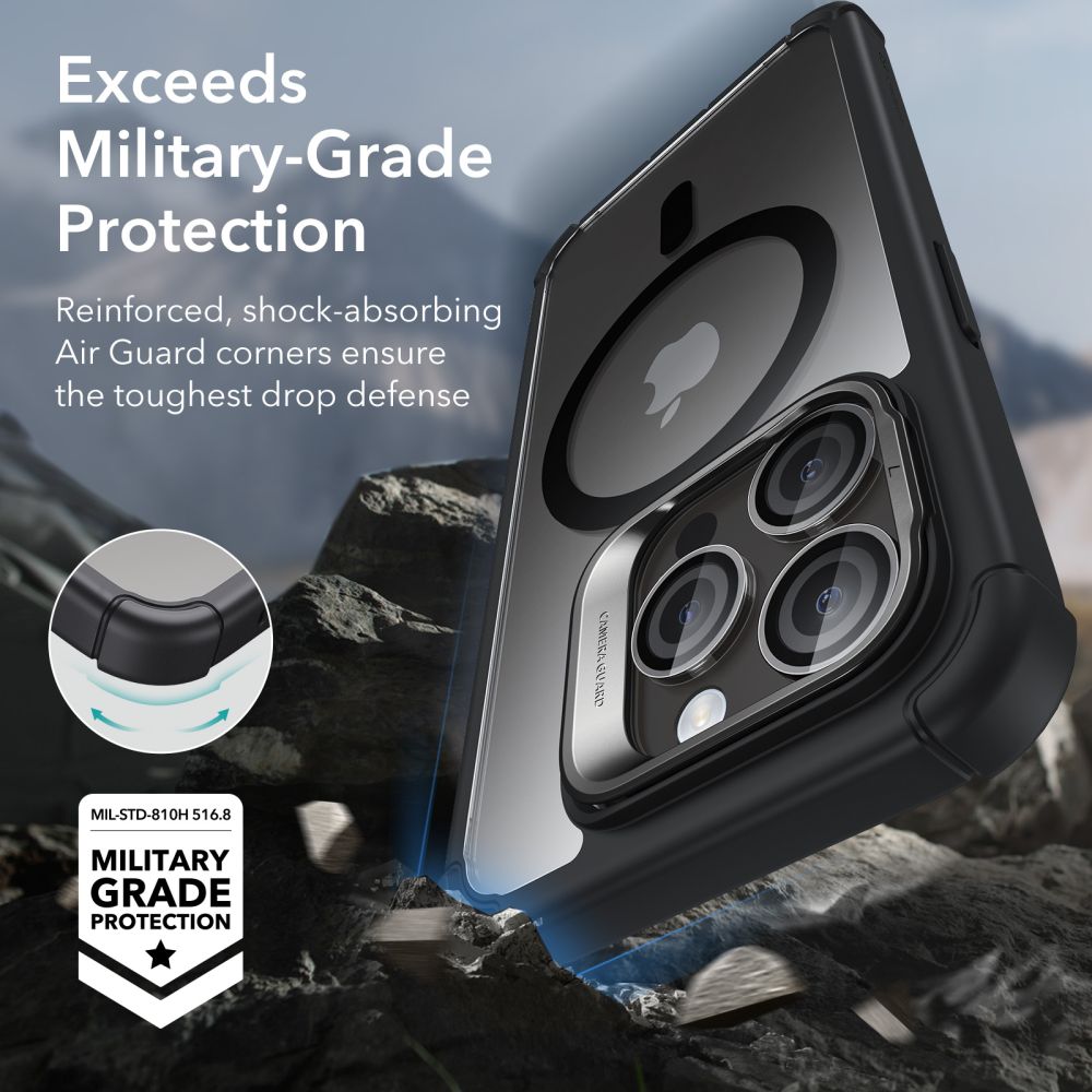 ESR iPhone 15 Pro Armor Tough Kickstand Halolock MagSafe Σκληρή Θήκη με Προστασία Οθόνης / Κάμερας και Stand - Διάφανη / Black