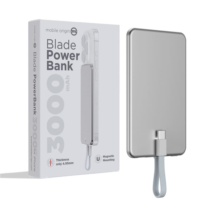 Mobile Origin Origin Blade PowerBank 3000mAh με Ενσωματωμένο Καλώδιο Type-C και Type-C to Type-C Καλώδιο - Silver