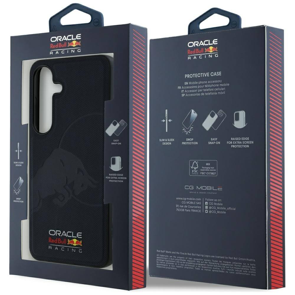 Red Bull Samsung Galaxy S25 - Leather Meshed Debossed Bull - MagSafe Σκληρή Θήκη με Επένδυση Συνθετικού Δέρματος και Πλαίσιο Σιλικόνης - Navy - RBHMS25S24PUBUFV